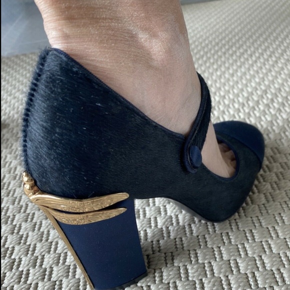 SOLD tory burch designer pony skin shoes fancy heel - Picture 3 of 10